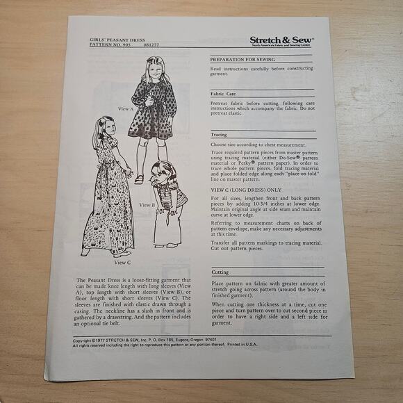 1979 Vintage 905 Girl's Peasant Dress & Blouse Stretch and Sew Chest Size 21-27 - Picture 5 of 8